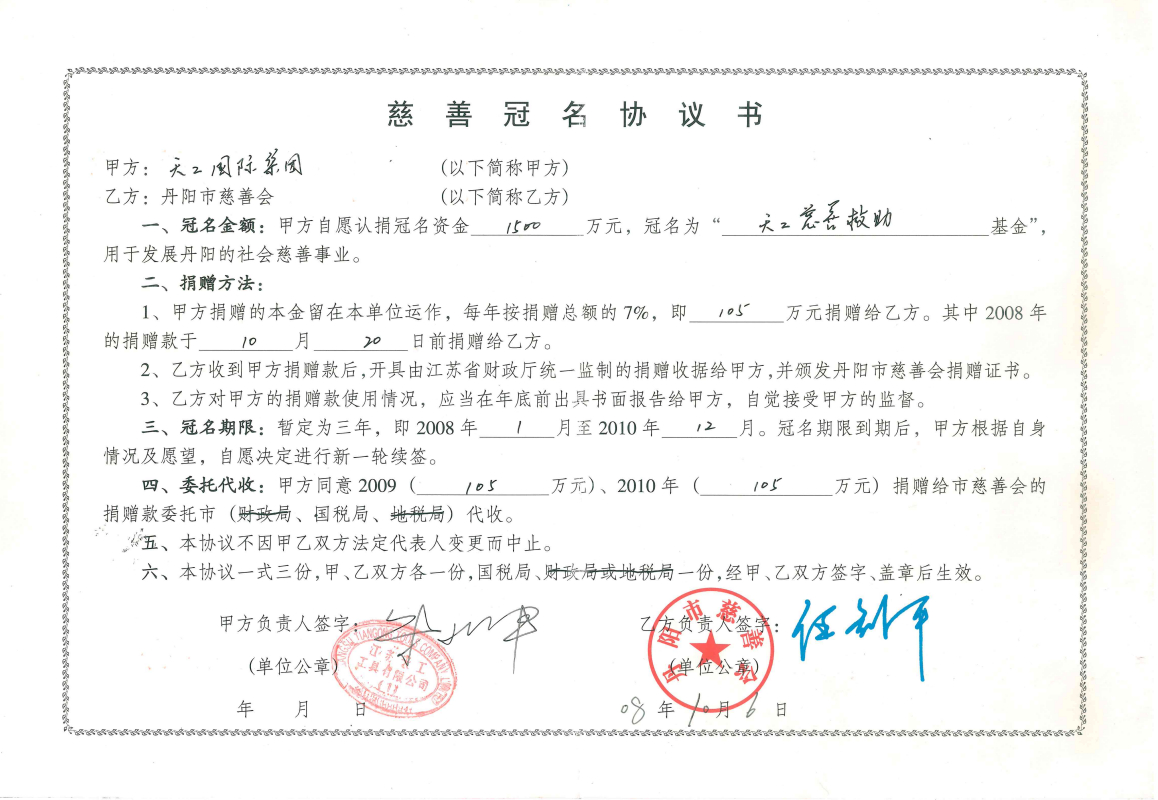 2008年市级UED官网慈善冠名协议